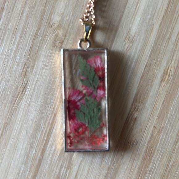 Resin Necklace with Red and Green Florals - Picture 7 of 7